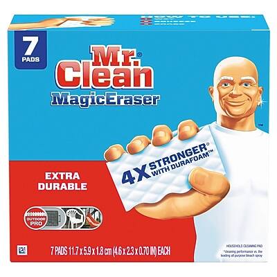 Mr. Clean MagicEraser  
Extra Durable  
Stronger with 4X Durafoam™  
7 Pads  
11.7 x 5.9 x 1.8 cm (4.6 x 2.3 x 0.70 in each)  
Household Cleaning Pro  
Leading all-purpose cleaning pad