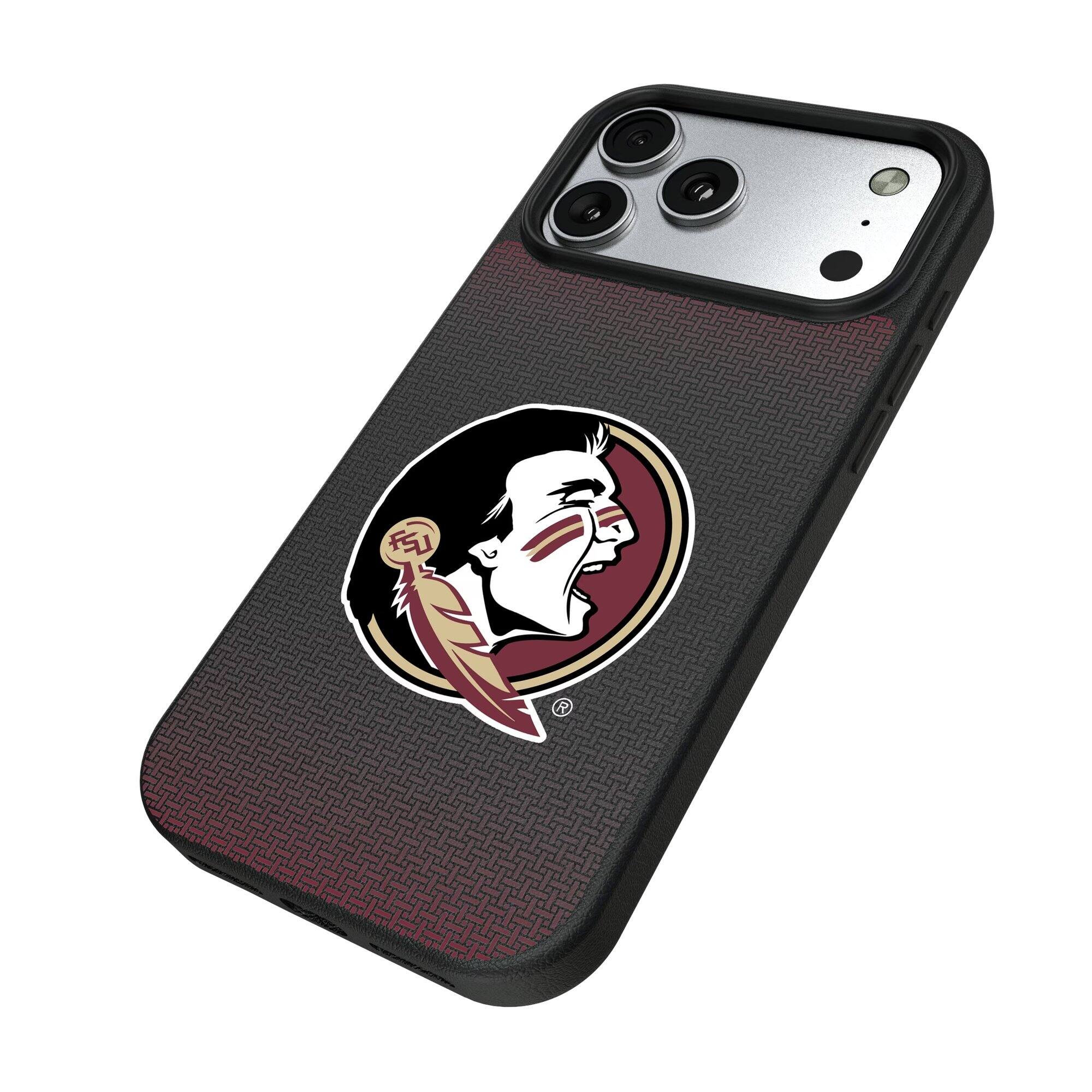 Alt View 1. Keyscaper - Florida State Seminoles Linen Logo iPhone Magnetic Bump Case - 15 Pro - Black.