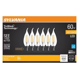 Sylvania - Truwave B10 E11 LED Bulb Soft White 60 Watt Equivalence 6 pk
