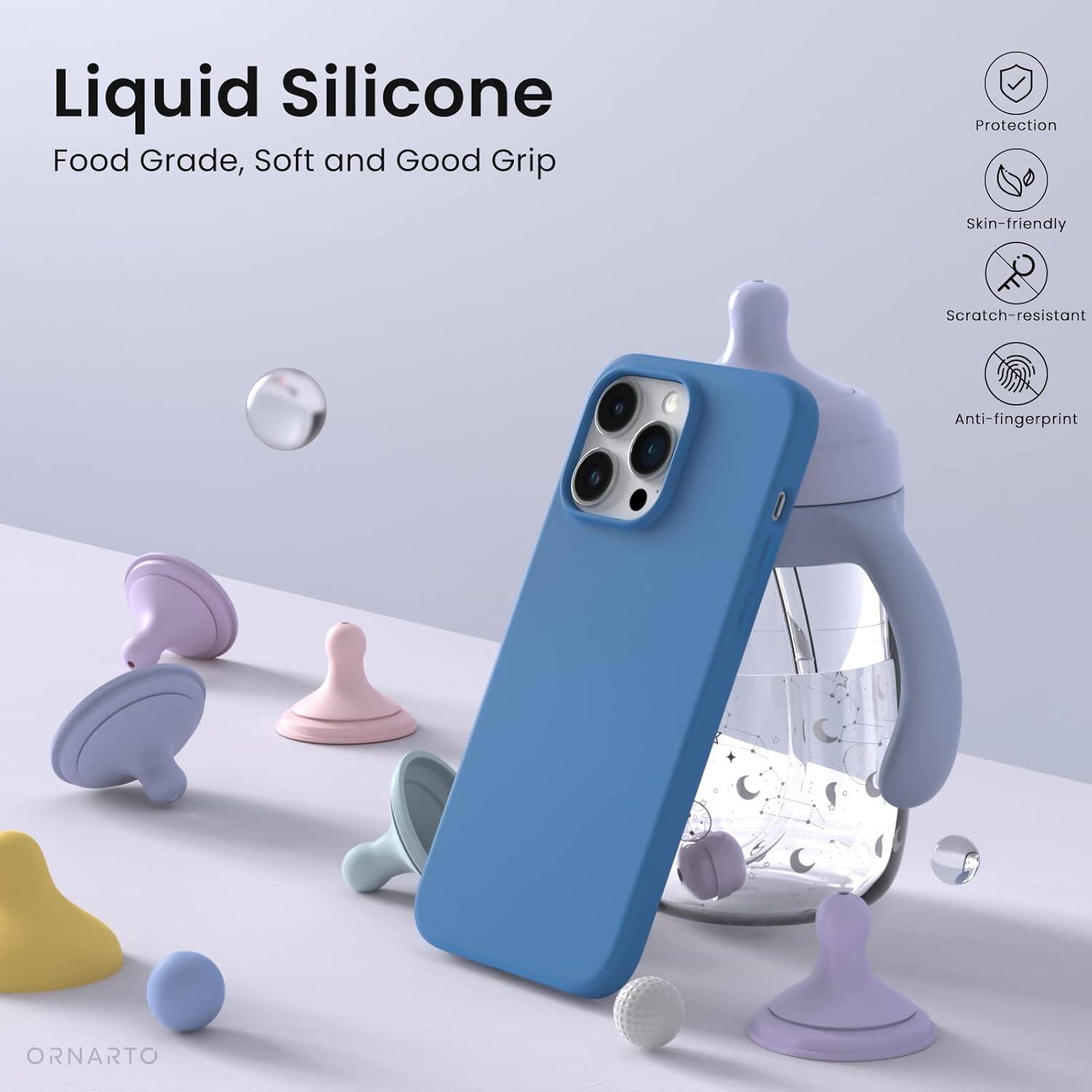 Liquid Silicone, Food Grade, Soft and Good Grip, Protection, Skin-friendly, Scratch-resistant, Anti-fingerprint, E ORNARTO