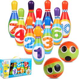 Toyvelt - Kids Bowling Set - with 10 Bowling Pins & 2 Balls - Multicolor