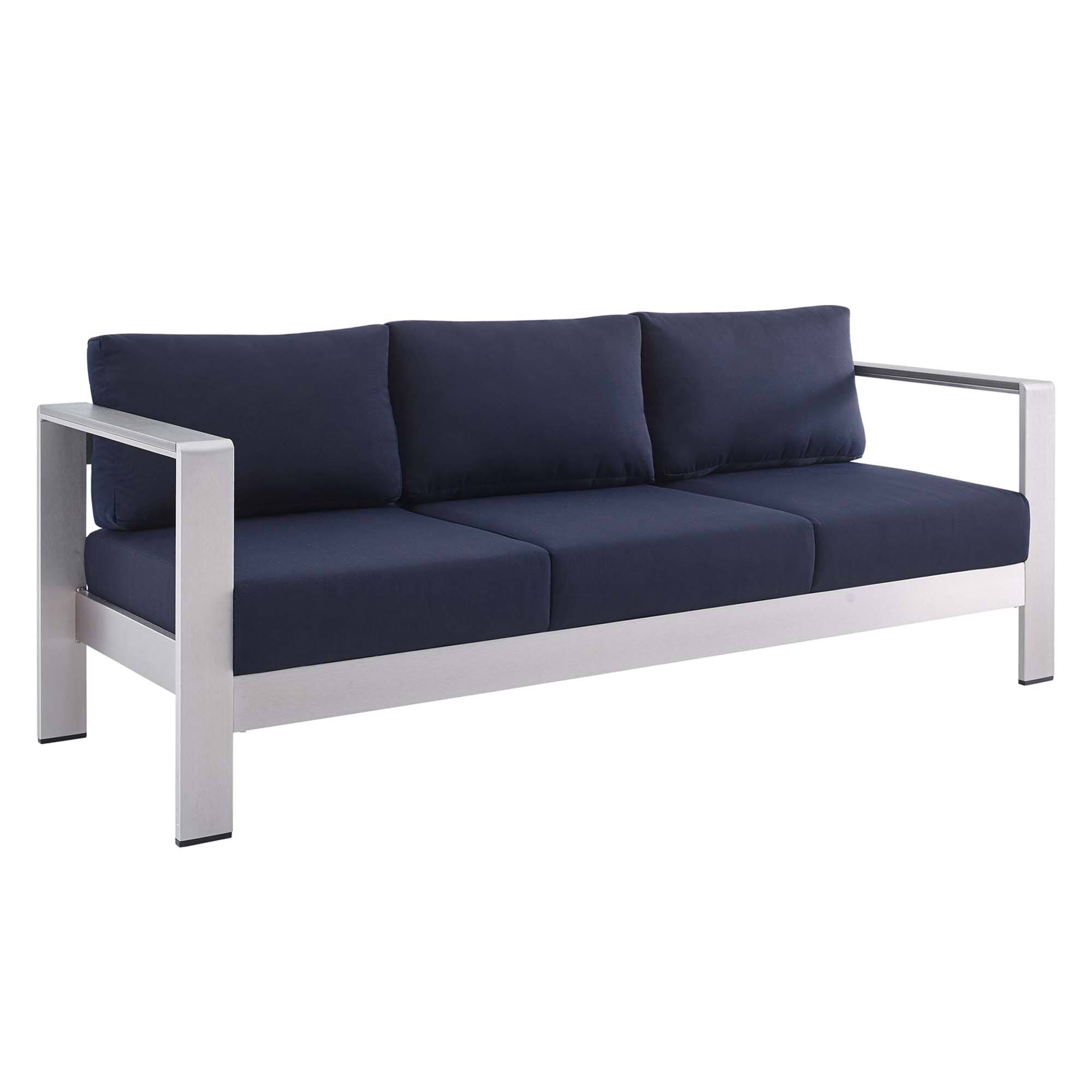 Angle. Modway - Shore Sunbrella® Fabric Aluminum Outdoor Patio Sofa by Modway - Silver Navy.