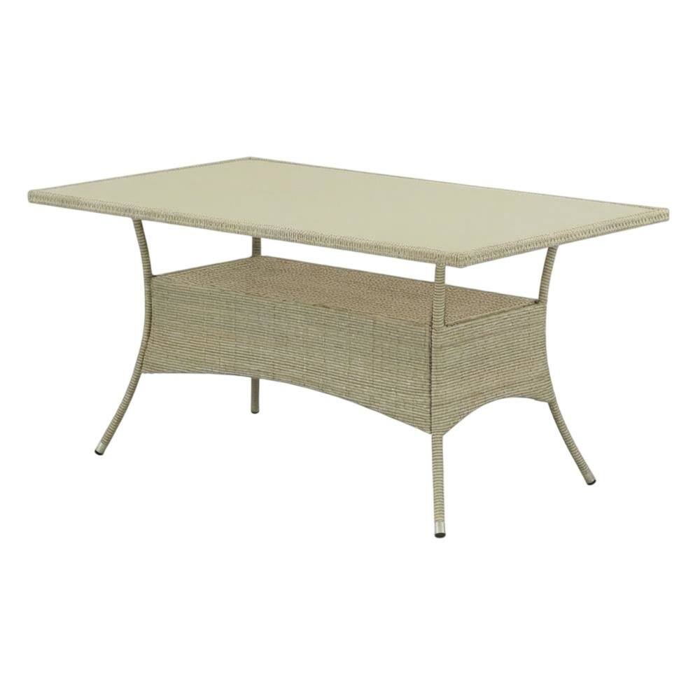 Left. Outdoor Escape - Wicker Outdoor Bistro Table with Linen Finish and Durable Wicker Surface - Natural Linen.