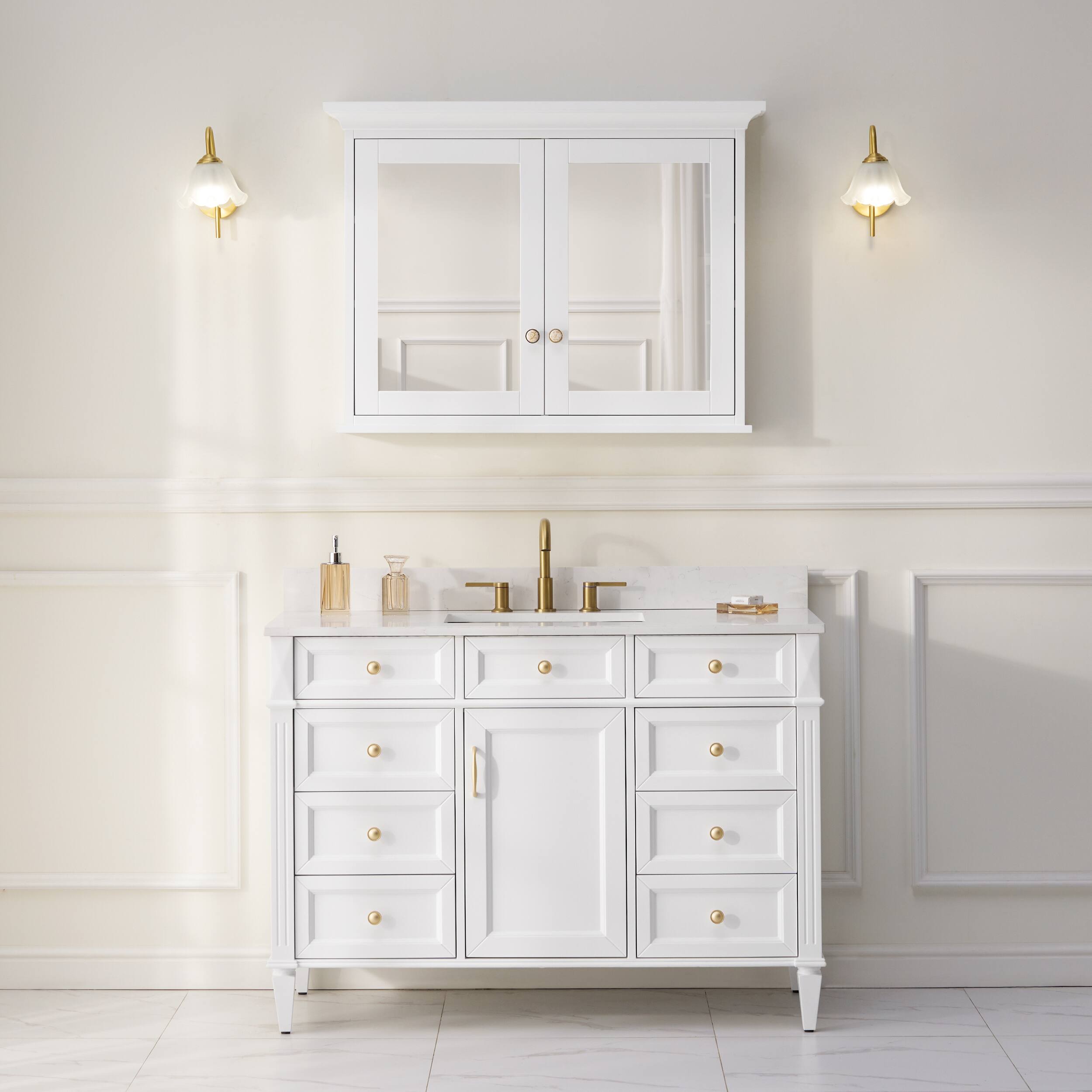 Alt View 9. WELLFOR - 40 in. W x 30 in. H Rectangular Solid Wood Medicine Cabinet with Mirror with Double Door - White.