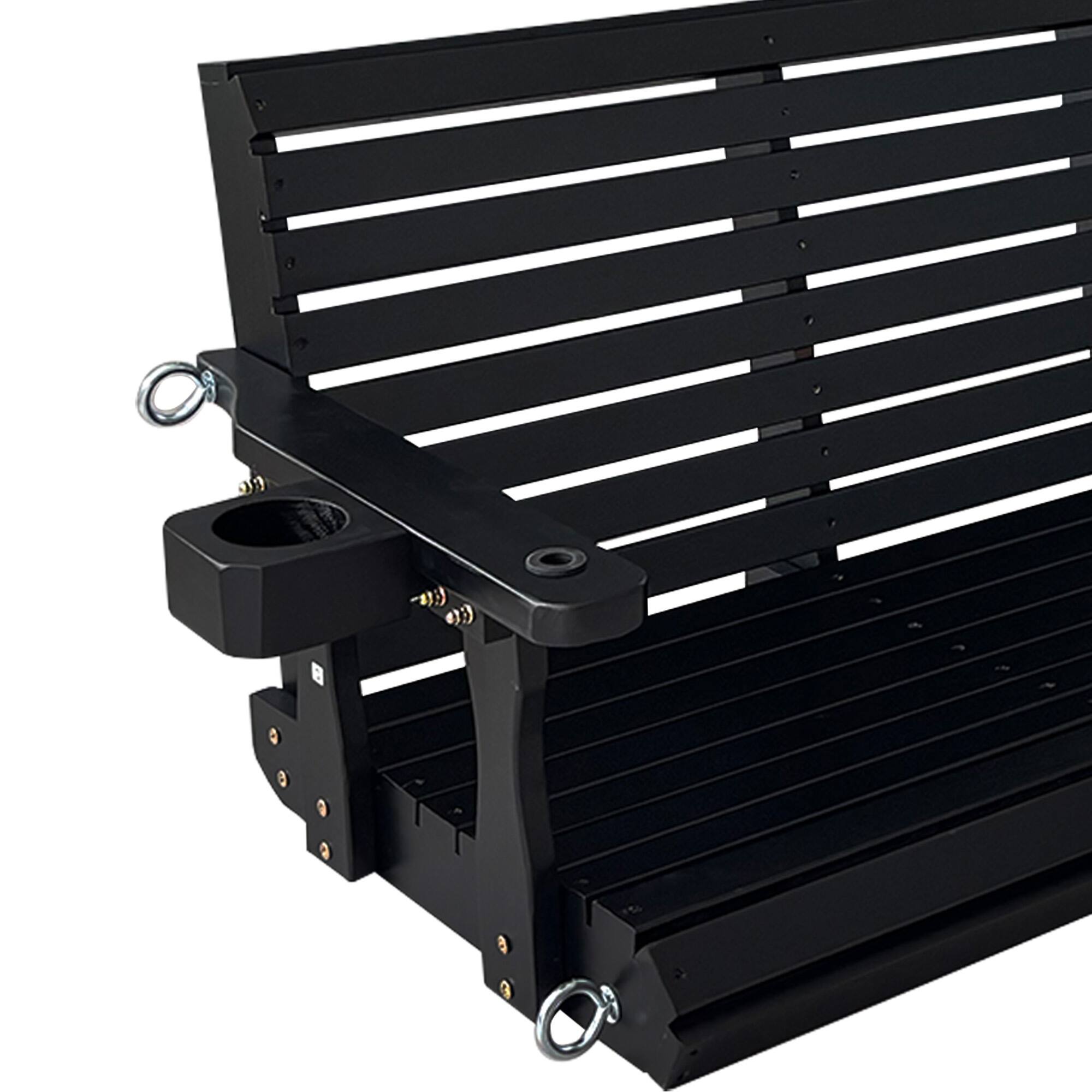 Alt View 6. Fortune Candy - Wooden 5FT Porch Swing w/Cupholders , High Back & Deep Seat, Heavy Duty 880lbs for Garden, 3-Seater - Black.