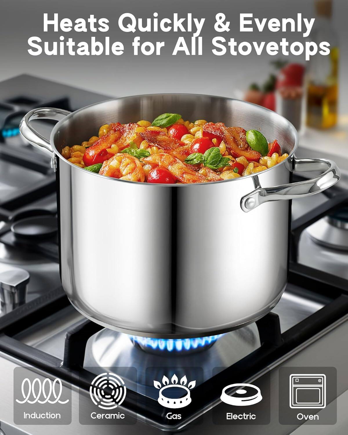 Heats Quickly & Evenly Suitable for All Stovetops

Induction
Ceramic
Gas
Electric
Oven