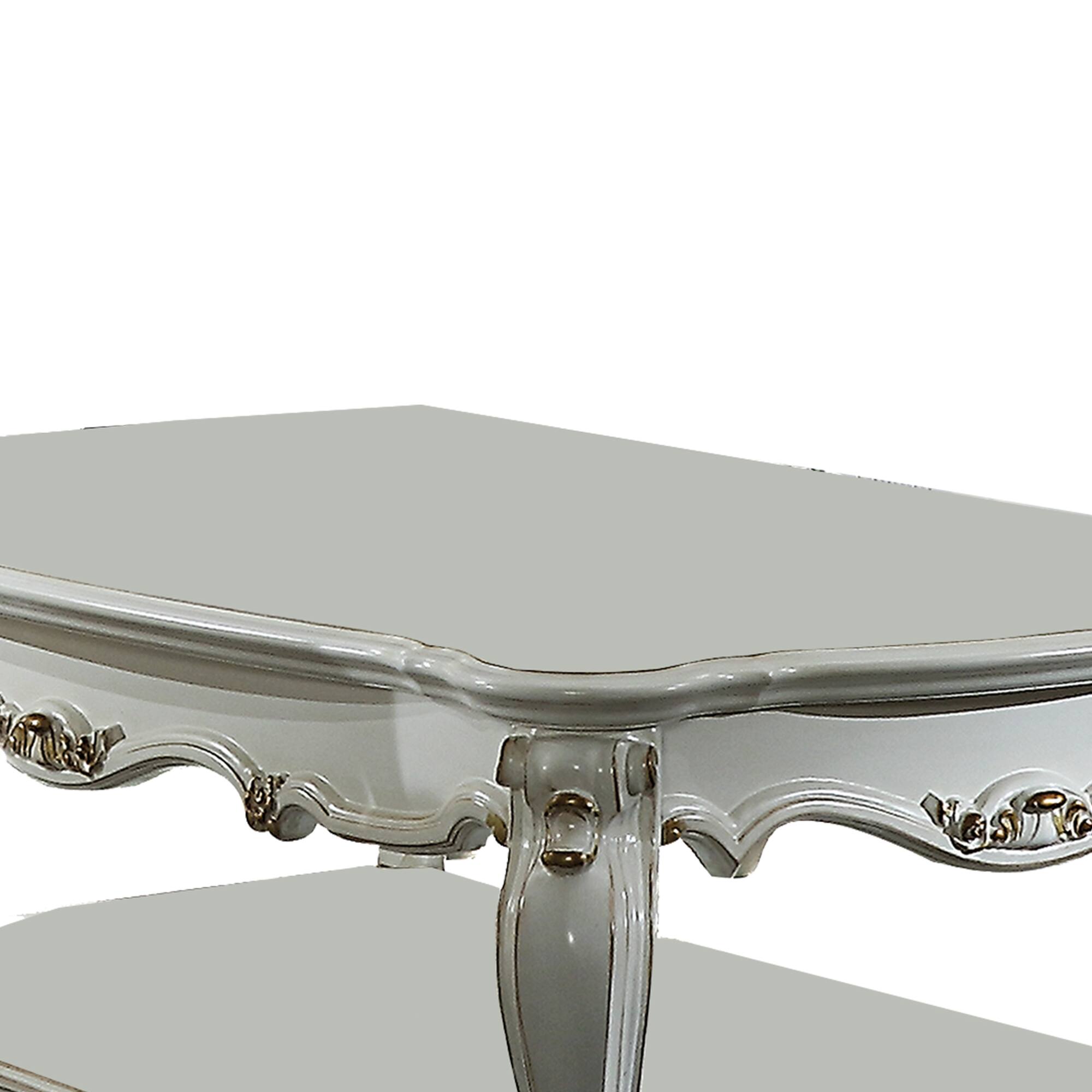 Alt View 3. Manhattan Lane - Traditional Style Wooden Coffee Table with Polyresin Carvings and Bottom Shelf - White.