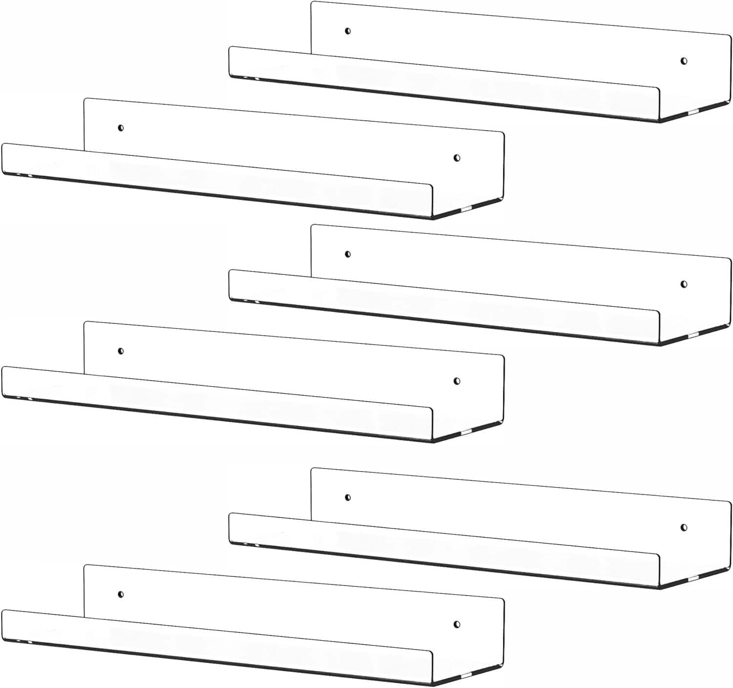 Dazzed Corner - 6 Pack Acrylic Shelves,15 Inch No Drill Floating Shelves - Clear