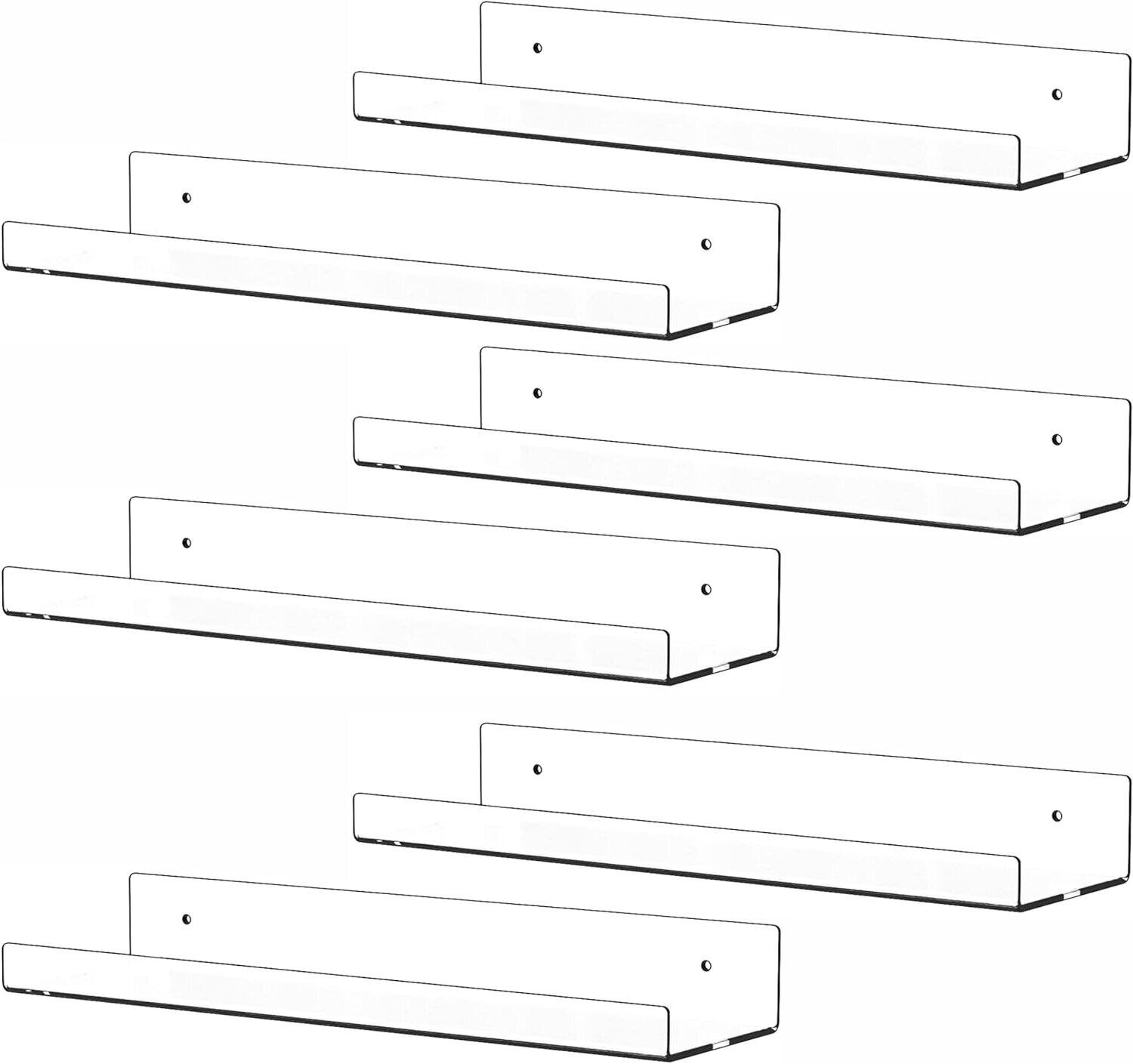 Front. Dazzed Corner - 6 Pack Clear Acrylic Shelves,15 Inch No Drill Floating Shelves - Clear.