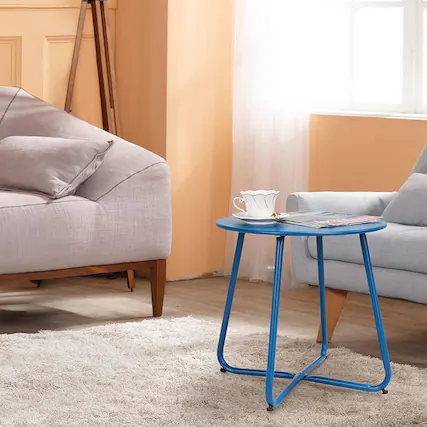 Front. DOMETOUR - Steel Patio Side Table, Weather Resistant Outdoor Round End Table - Peacock Blue.