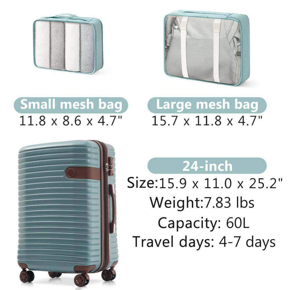 Small mesh bag: 11.8 x 8.6 x 4.7"  
Large mesh bag: 15.7 x 11.8 x 4.7"  

24-inch  
Size: 15.9 x 11.0 x 25.2"  
Weight: 7.83 lbs  
Capacity: 60L  
Travel days: 4-7 days