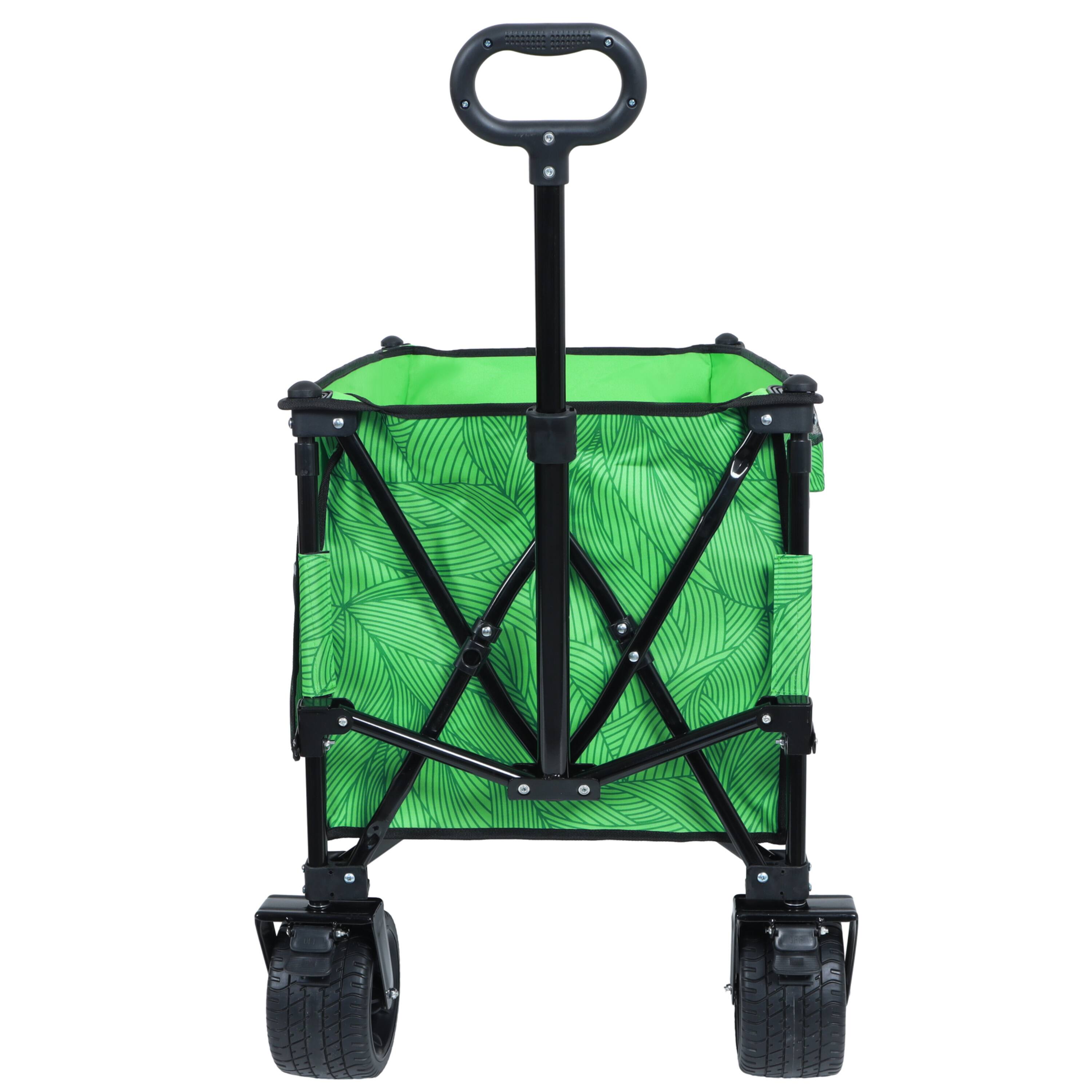 Alt View 4. Mondawe - 480lbs Heavy-Duty Folding Wagon Utility Carts w/ Picnic Mat, All-Terrain Wheels, Brakes & Pockets - Green.