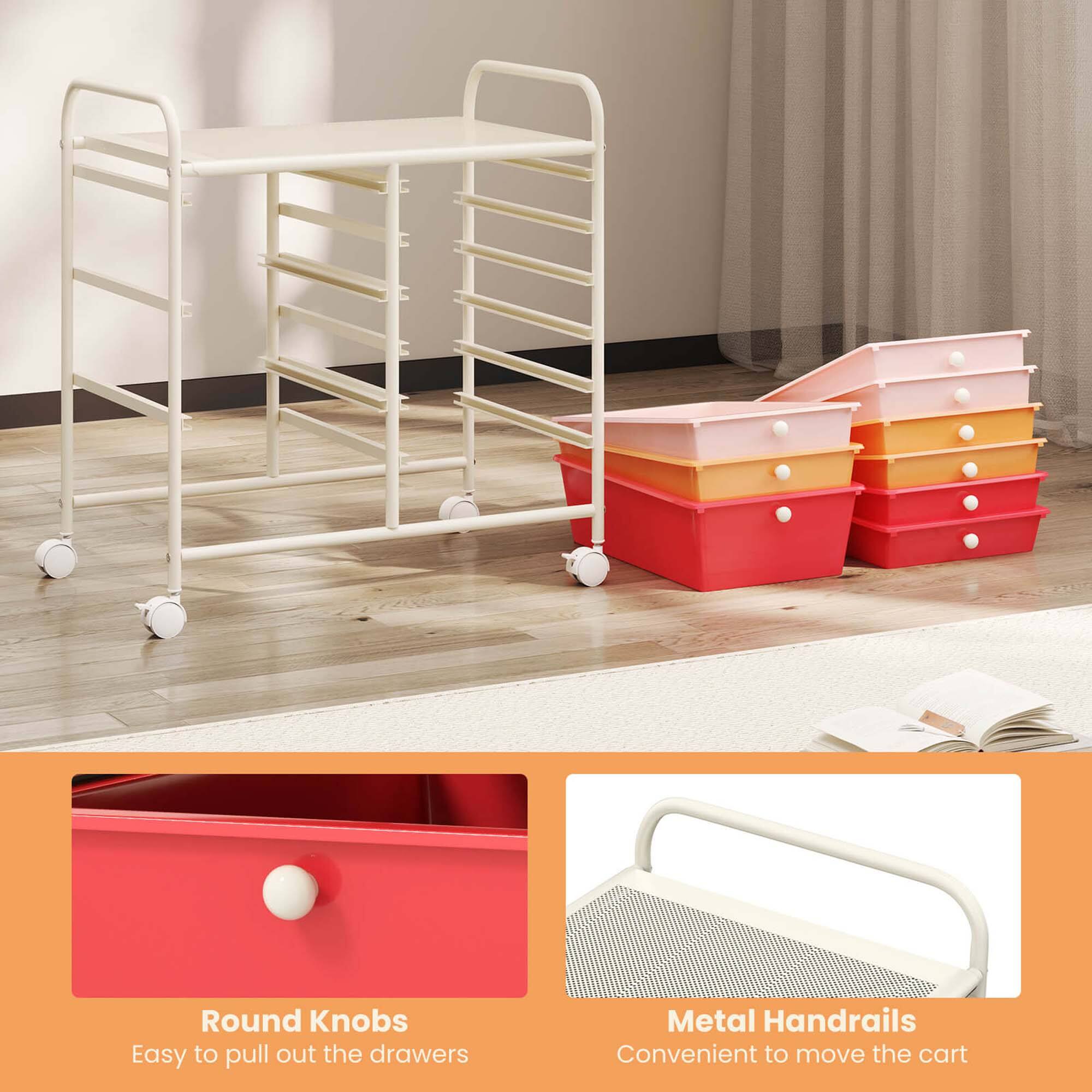 Round Knobs  
Easy to pull out the drawers  

Metal Handrails  
Convenient to move the cart