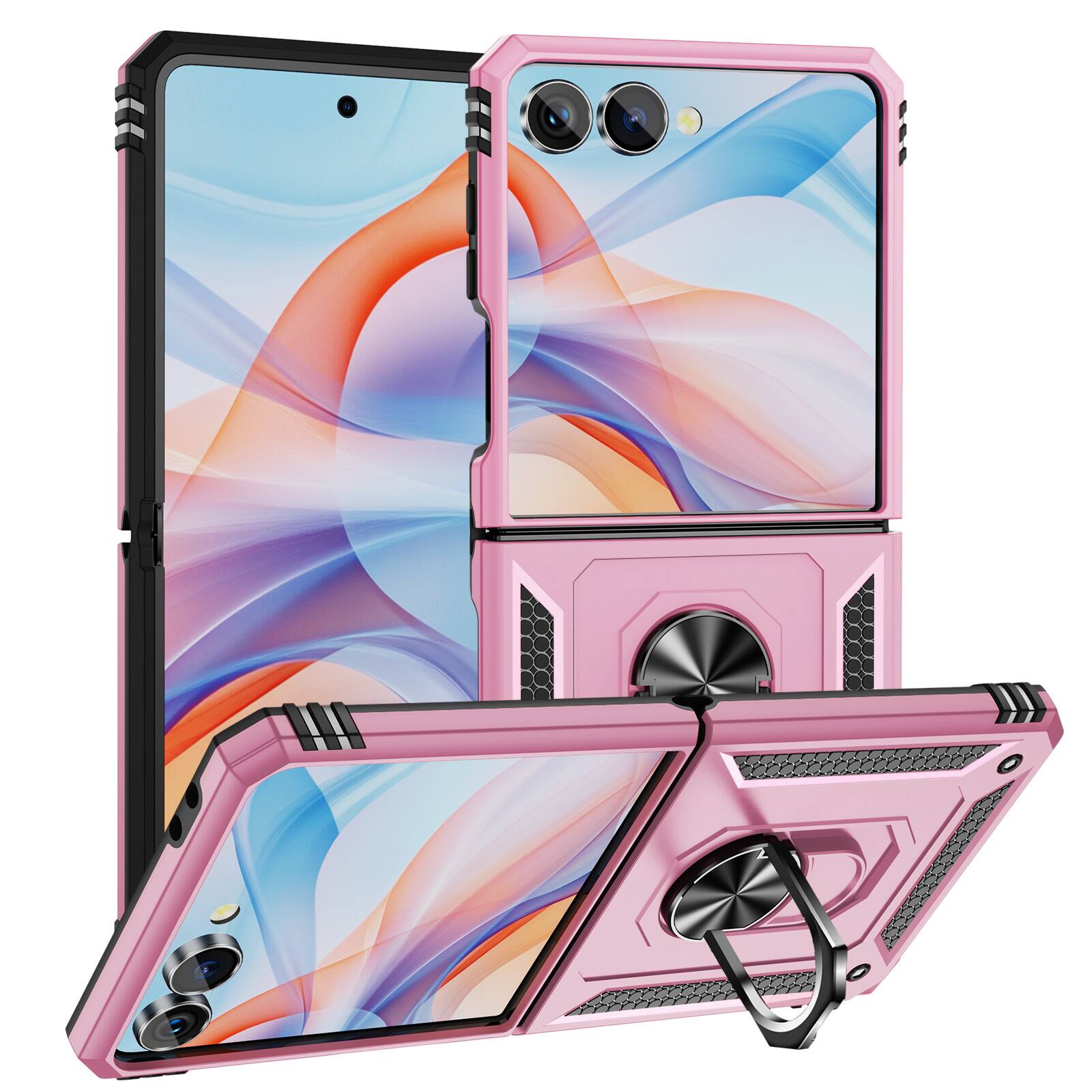 Dteck - For Samsung Galaxy Z Flip 8 Case with Hinge Protection Rotate Ring Kickstand Magnetic Car Holder Hard PC Cover - Pink