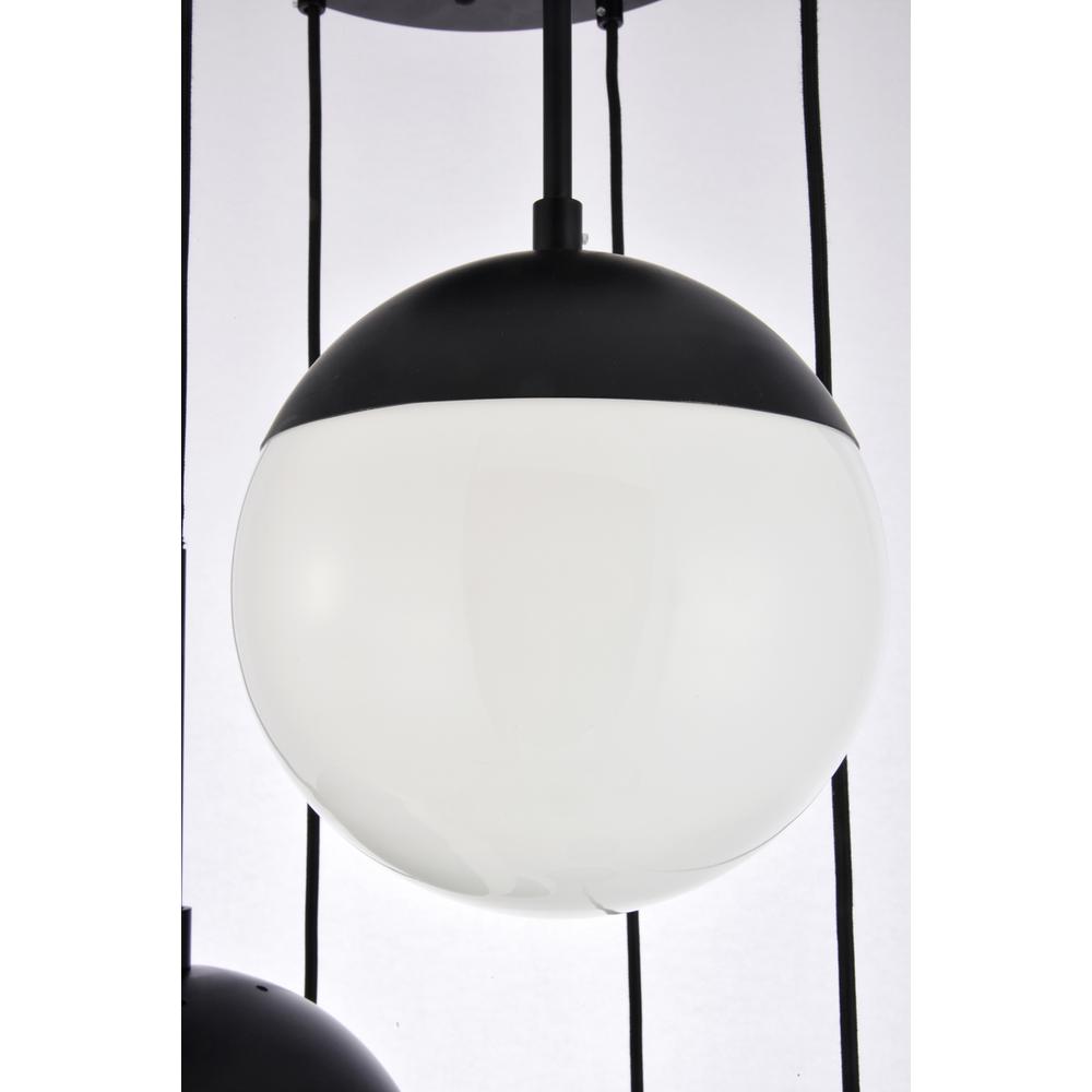 Back. Living District - Eclipse 5 Lights Black Pendant With Frosted White Glass - Black And Frosted White.