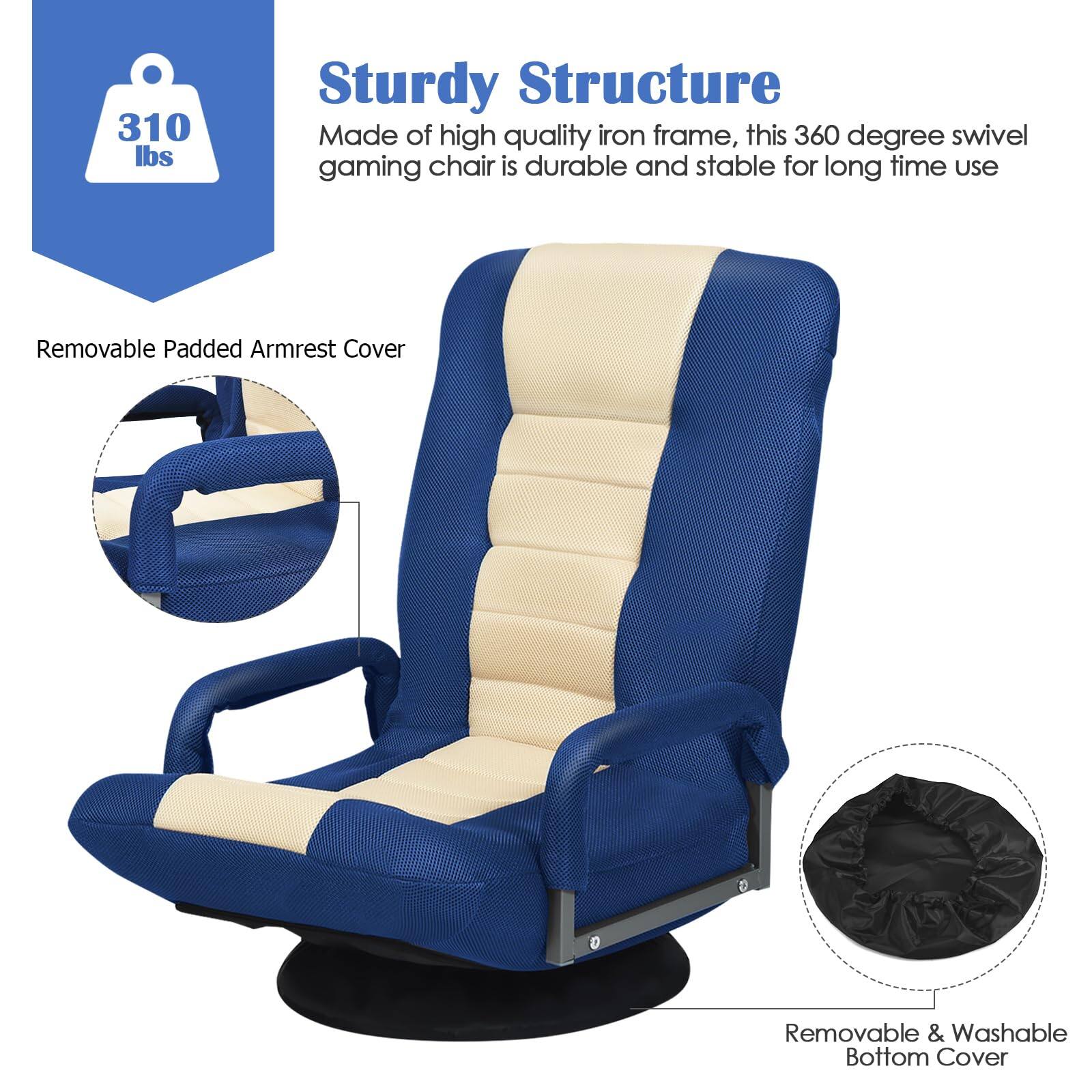310 lbs

Sturdy Structure  
Made of high quality iron frame, this 360 degree swivel gaming chair is durable and stable for long time use

Removable Padded Armrest Cover

Removable & Washable Bottom Cover