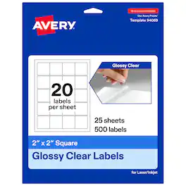 Avery - Avery® Glossy Square Labels, 2" x 2", 500 Total - Clear