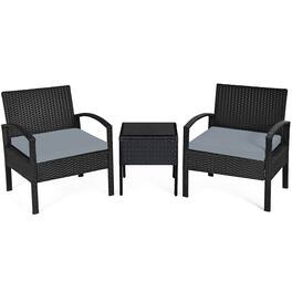 Costway - 3PCS Patio Rattan Furniture Set Coffee Table Conversation Sofa Cushioned - Black