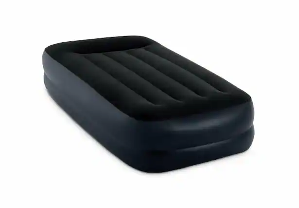 Front. Intex - Intex, 10” Twin Dura-Beam Prestige Downy Airbed with Hand-held Battery Air Pump, 64777E, Air Mattresses - Black/Gray.
