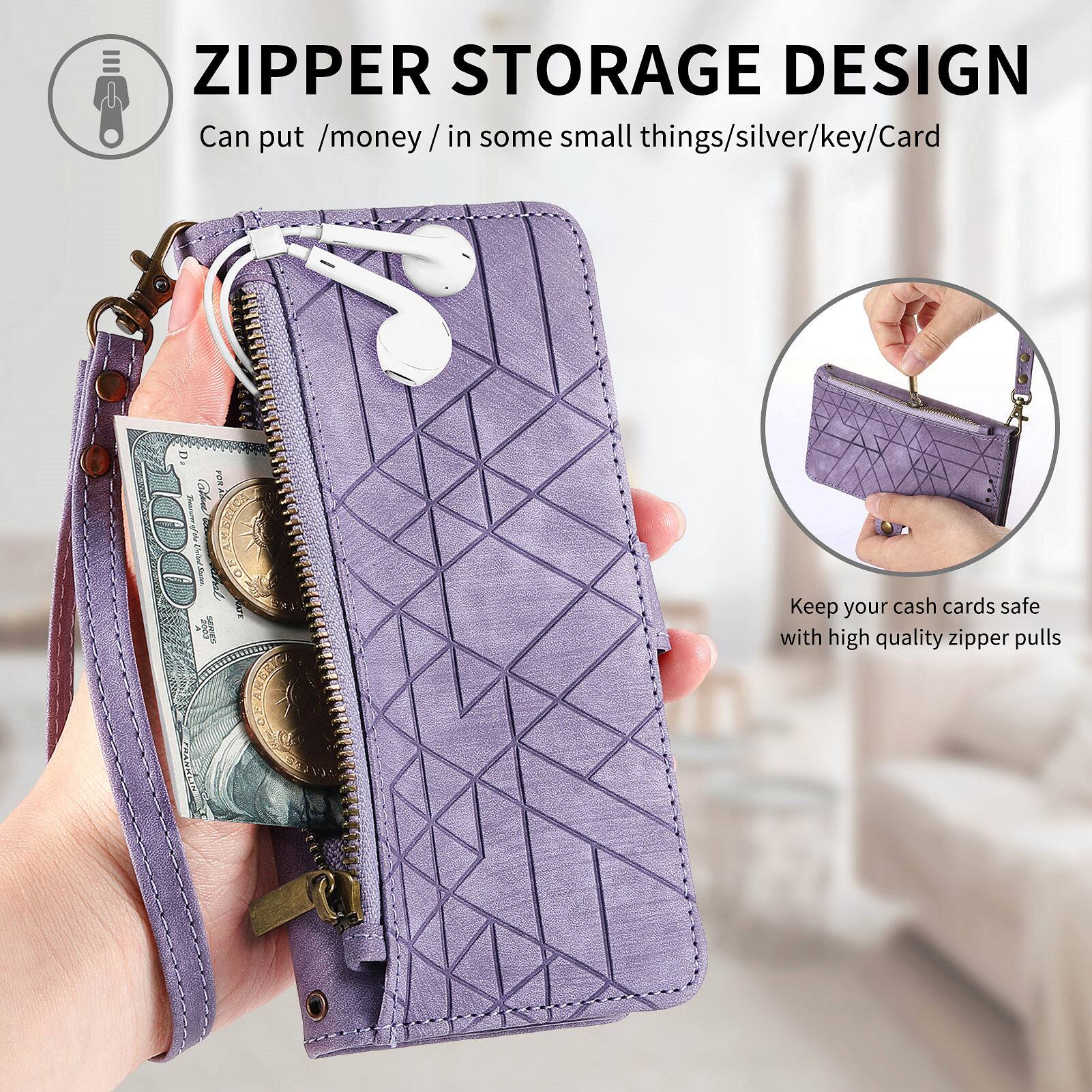 ZIPPER STORAGE DESIGN  
Can put /money/ in some small things/silver/key/Card  

Keep your cash cards safe with high quality zipper pulls