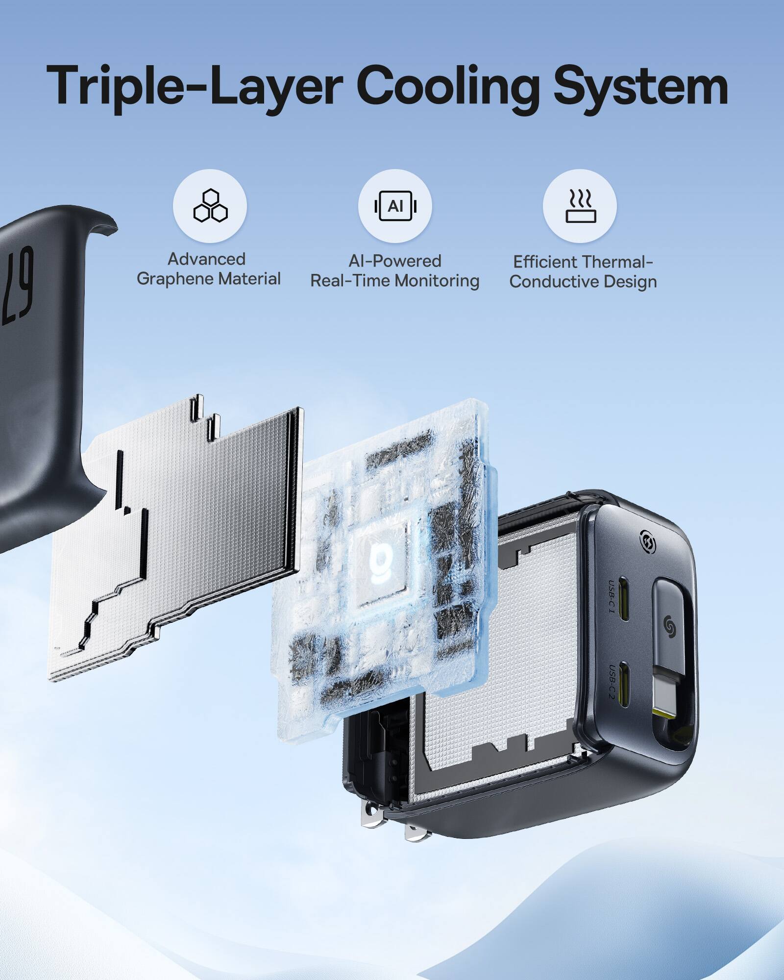 Triple-Layer Cooling System: Advanced, Al-Powered, Efficient Thermal-Graphene Material, Real-Time Monitoring, Conductive Design.