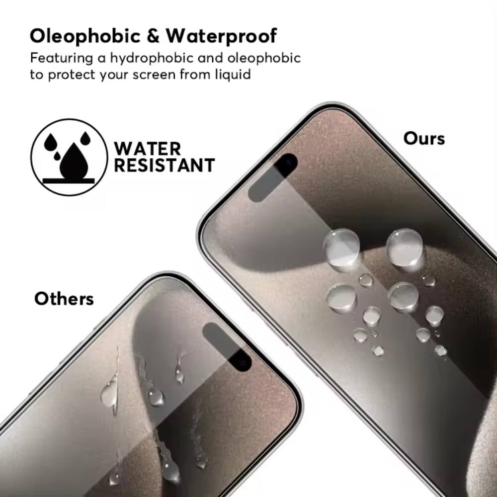 Oleophobic & Waterproof Featuring a hydrophobic and oleophobic to protect your screen from liquid WATER RESISTANT Ours Others