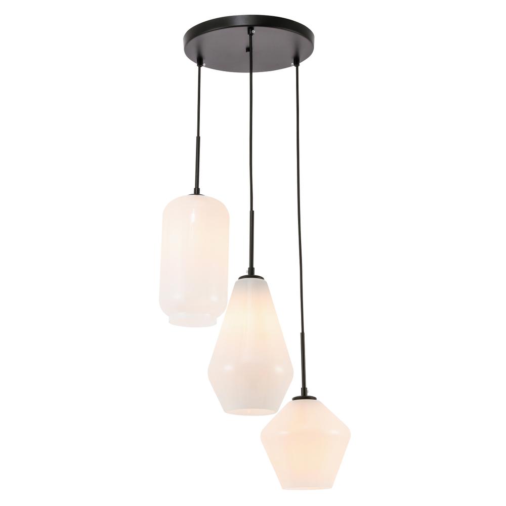 Alt View 7. Living District - Gene 3 light Black and Frosted white glass pendant - Black And Frosted White Glass.