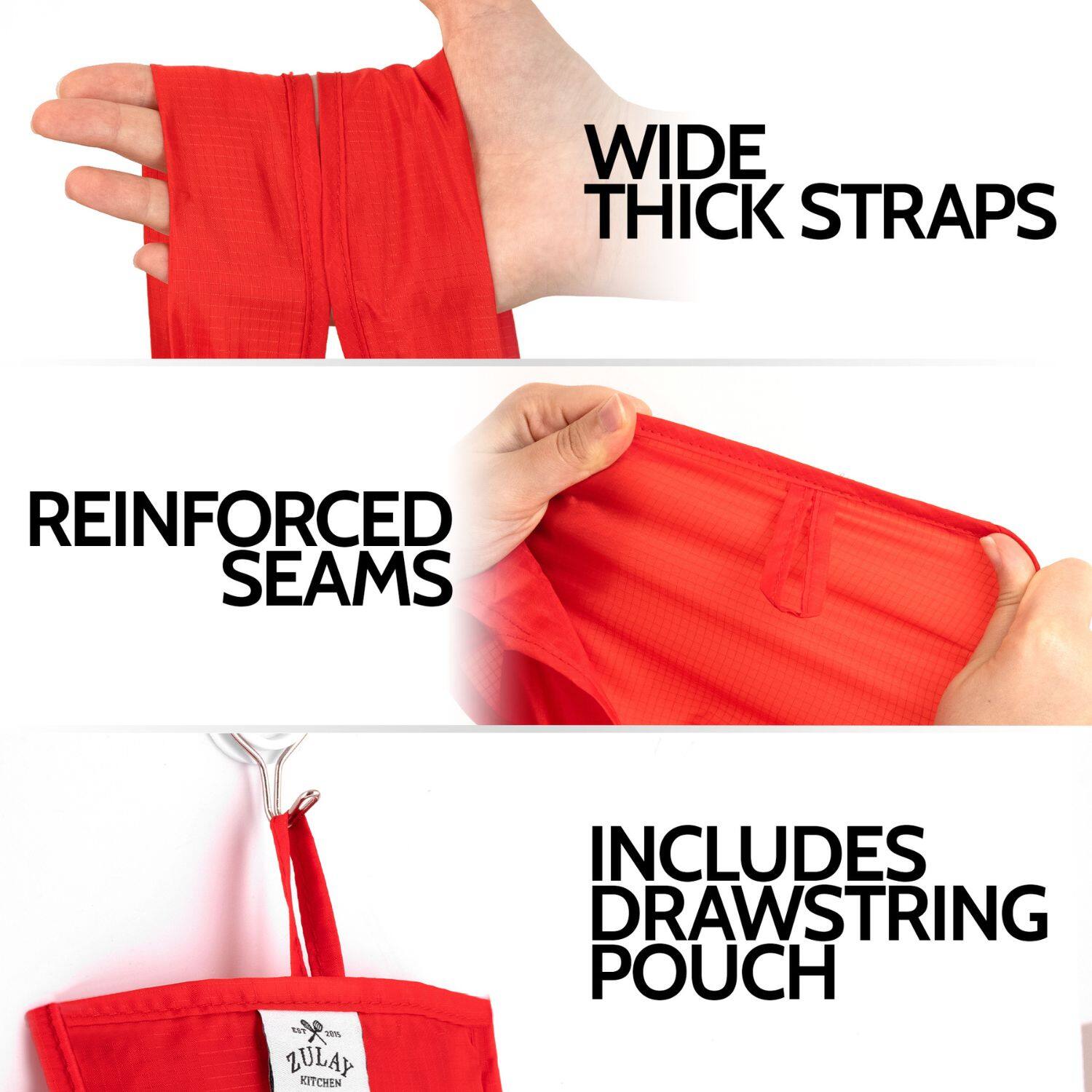 - Wide Thick Straps
- Reinforced Seams
- Includes Drawstring Pouch