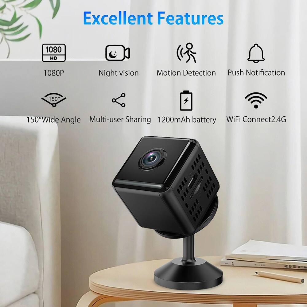 Excellent Features

- 1080P
- Night vision
- Motion Detection
- Push Notification
- 150° Wide Angle
- Multi-user Sharing
- 1200mAh battery
- WiFi Connect 2.4G