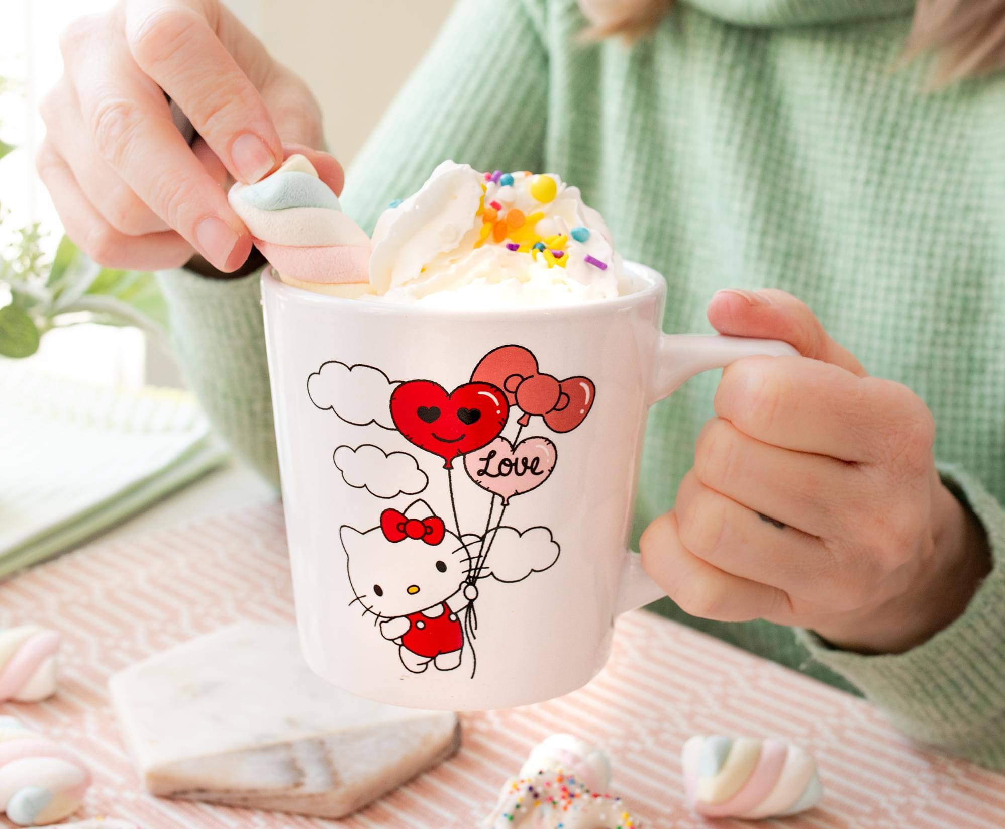 Alt View 5. Silver Buffalo - Sanrio Hello Kitty Love Balloon Wide Rim Ceramic Latte Mug | Holds 17 Ounces - White.