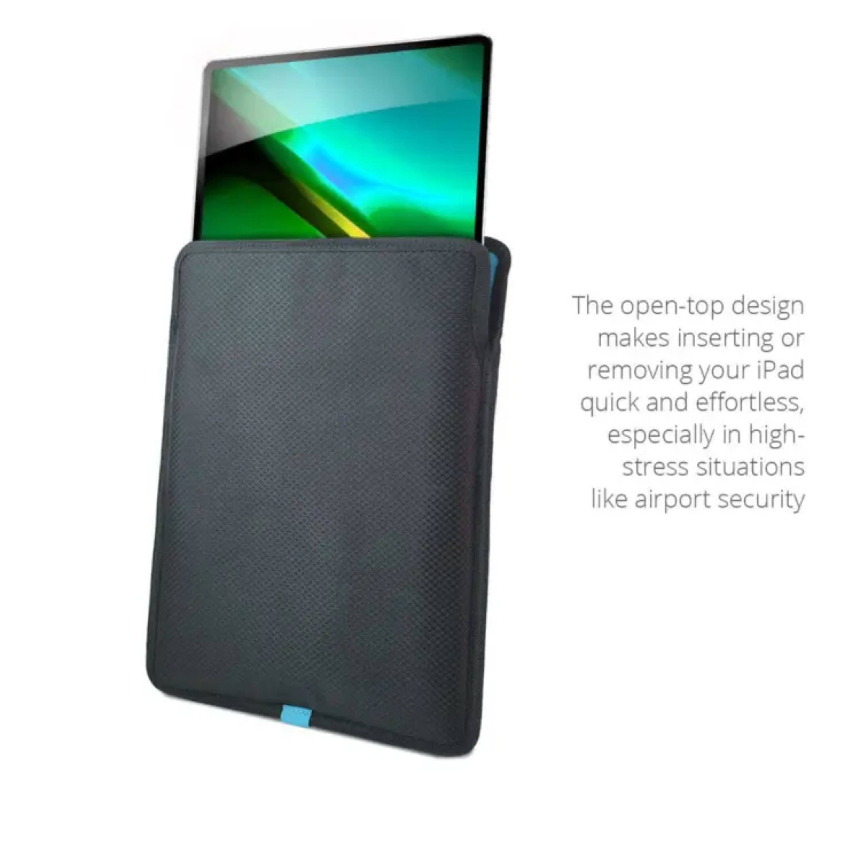 The open-top design makes inserting or removing your iPad quick and effortless, especially in high-stress situations like airport security.