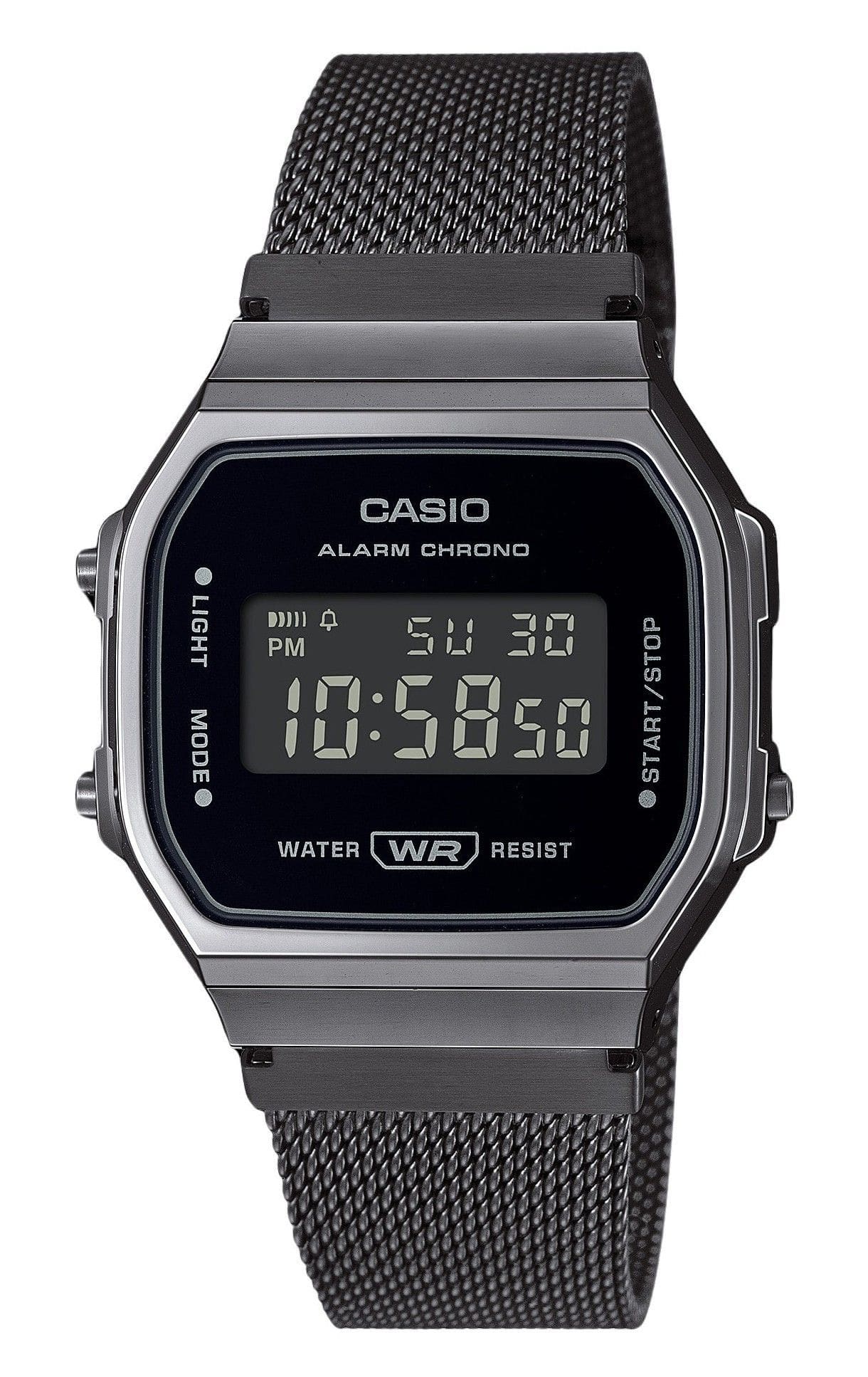 Casio - Vintage Digital Stainless Steel Mesh Bracelet Quartz A168WEMB-1B Unisex Watch - Black price history on PriceWatchPro