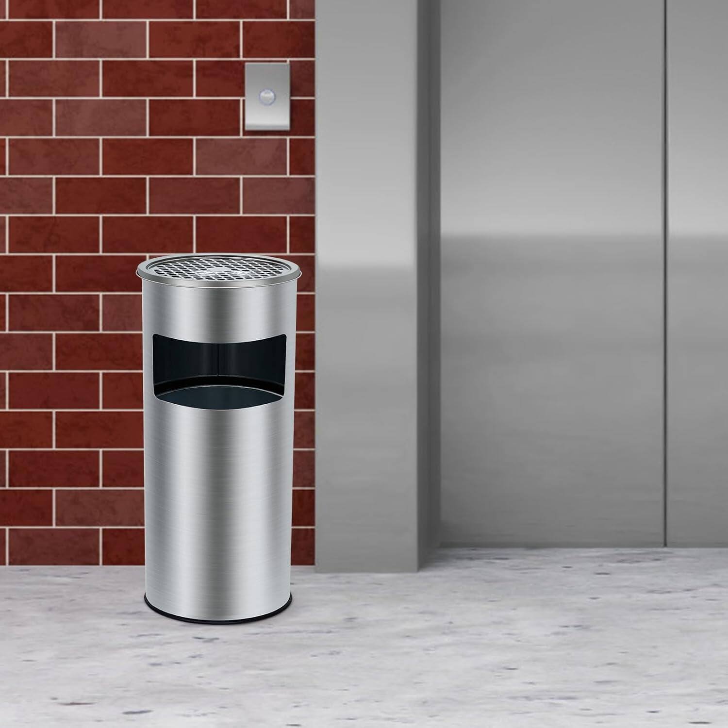 Left. Homhougo - 4.5 Gallon Indoor Outdoor Trash Can, Commercial Garbage Can with Removable Inner Bucket, Stainless Steel - Silver.
