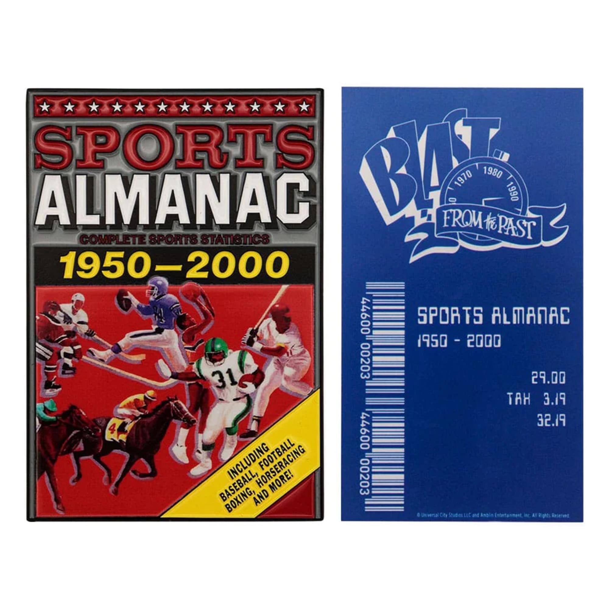 SPORTS ALMANAC  
COMPLETE SPORTS STATISTICS  
1950-2000  

INCLUDES BASEBALL, FOOTBALL, HORSE RACING, BOXING, AND MORE!  

BAST FROM THE PAST  
1970 1980 1990  

SPORTS ALMANAC  
1950 - 2000  
29.00  
TAX 3.19  
32.19