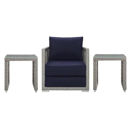 Front. Modway - Aura 3 Piece Outdoor Patio Wicker Rattan Set by Modway - Gray Navy.