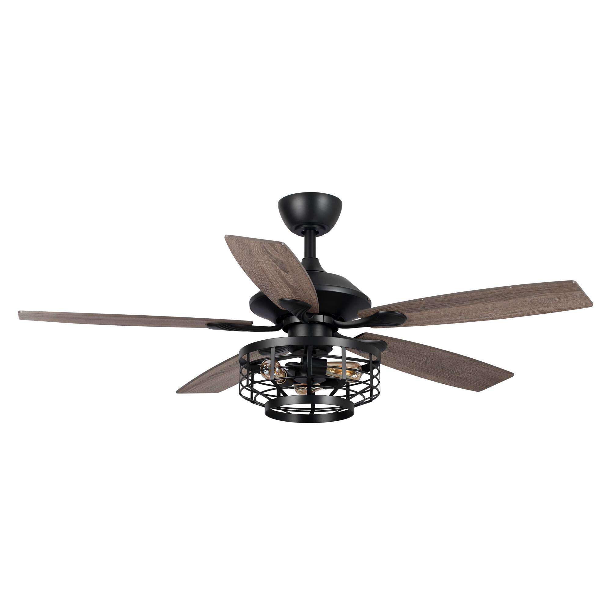 Alt View 9. Parrot Uncle - 52" Industrial Wood 5-Blade 3-Light Metal Ceiling Fan with Remote - Black.