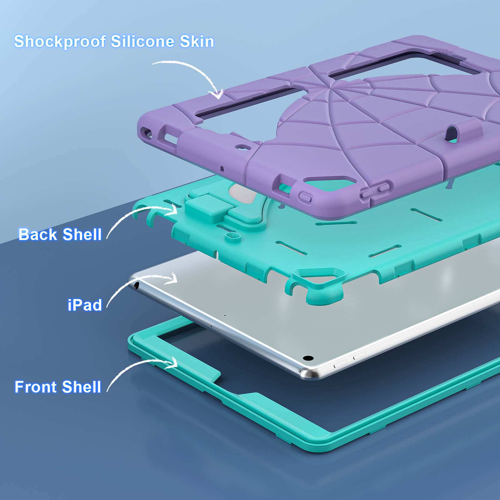 Shockproof Silicone Skin  
Back Shell  
iPad  
Front Shell
