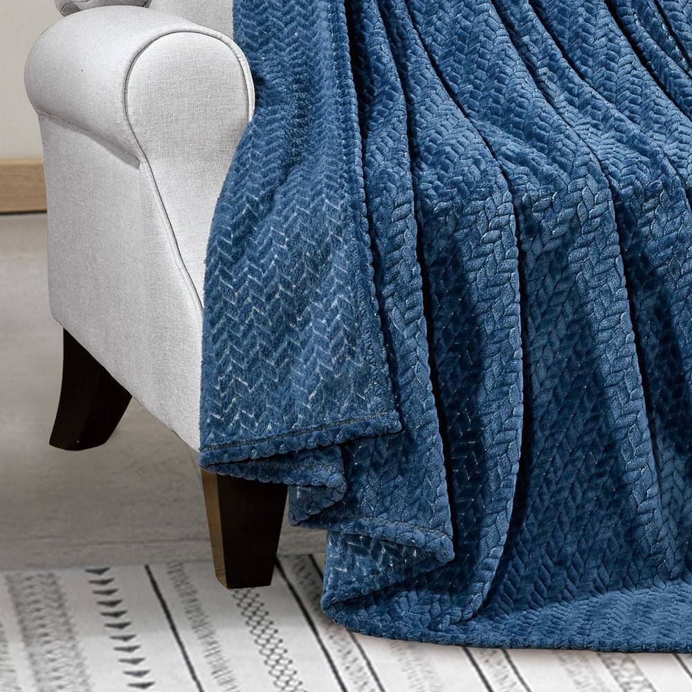 Alt View 2. Noble House - Plazatex Montana plush Decorative Warm and Comfortable Machine Washable Throw 50" x 60" Navy - Navy.