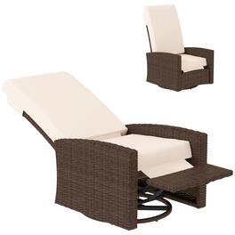 Outsunny - Outdoor Wicker Swivel Recliner Chair, Reclining Backrest, Lifting Footrest, 360° Rotating Basic, Water Resistant - Cream White