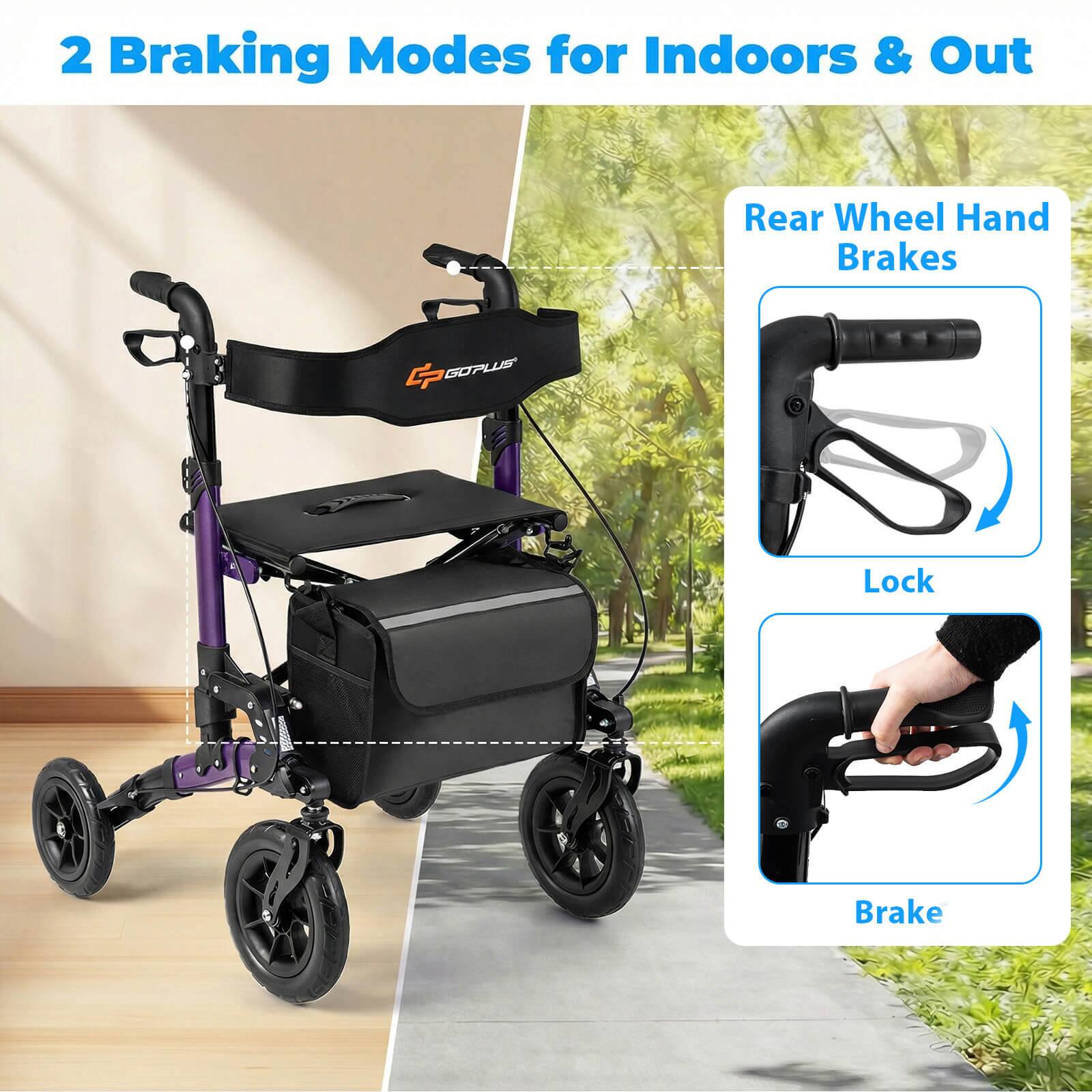 2 Braking Modes for Indoors & Out  
Rear Wheel Hand Brakes  
Lock  
Brake