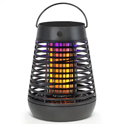 Front. PIC - Flickering Flame Solar Portable Bug Zapper Torch Lantern - Black.