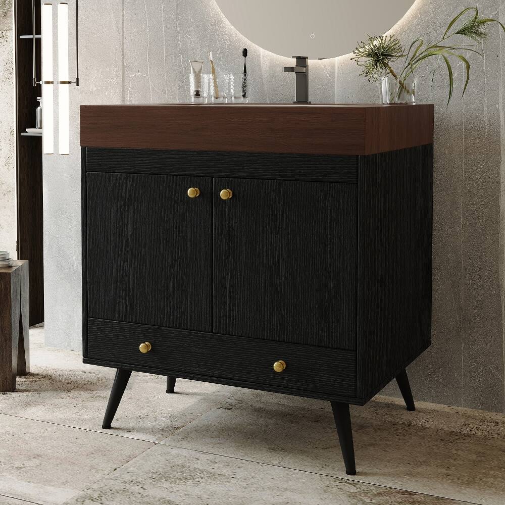 Alt View 1. Loheer - Loheer 30 inch freestanding bathroom vanity Faux Marble Top - Black, Gold, Walnut, White.