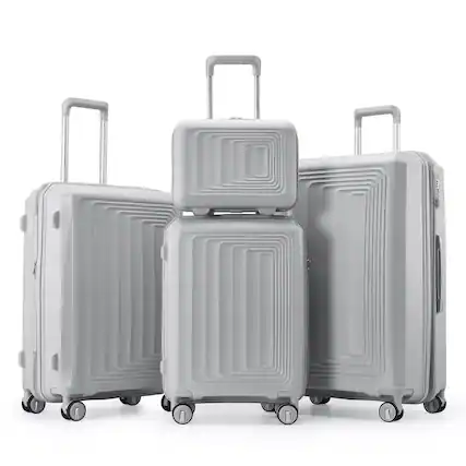Front. BreeBe - 4-Piece Luggage Set (14/20/24/28) Hard Shell Lightweight TSA Lock Carry-On Expandable Suitcases with Spinner Wheels - Silver.