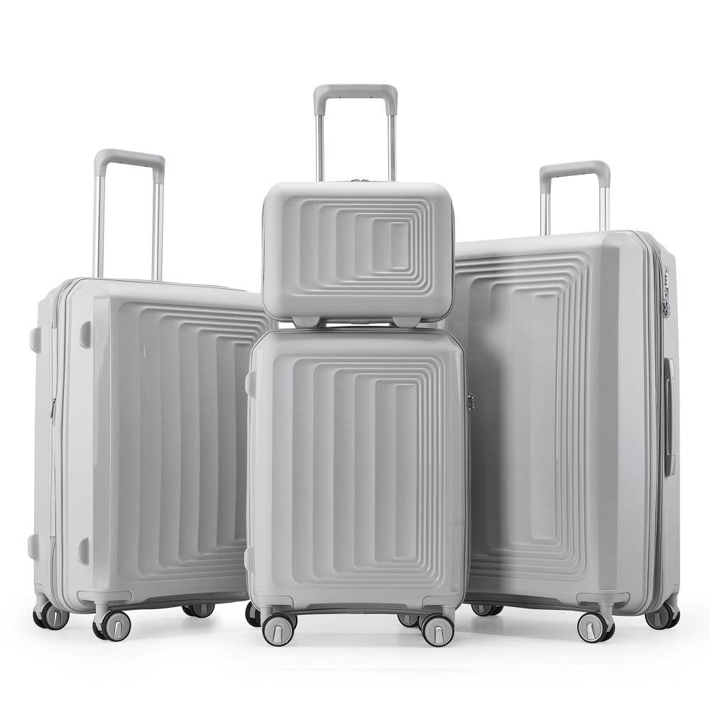 Front. BreeBe - 4-Piece Luggage Set (14/20/24/28) Hard Shell Lightweight TSA Lock Carry-On Expandable Suitcases with Spinner Wheels - Silver.