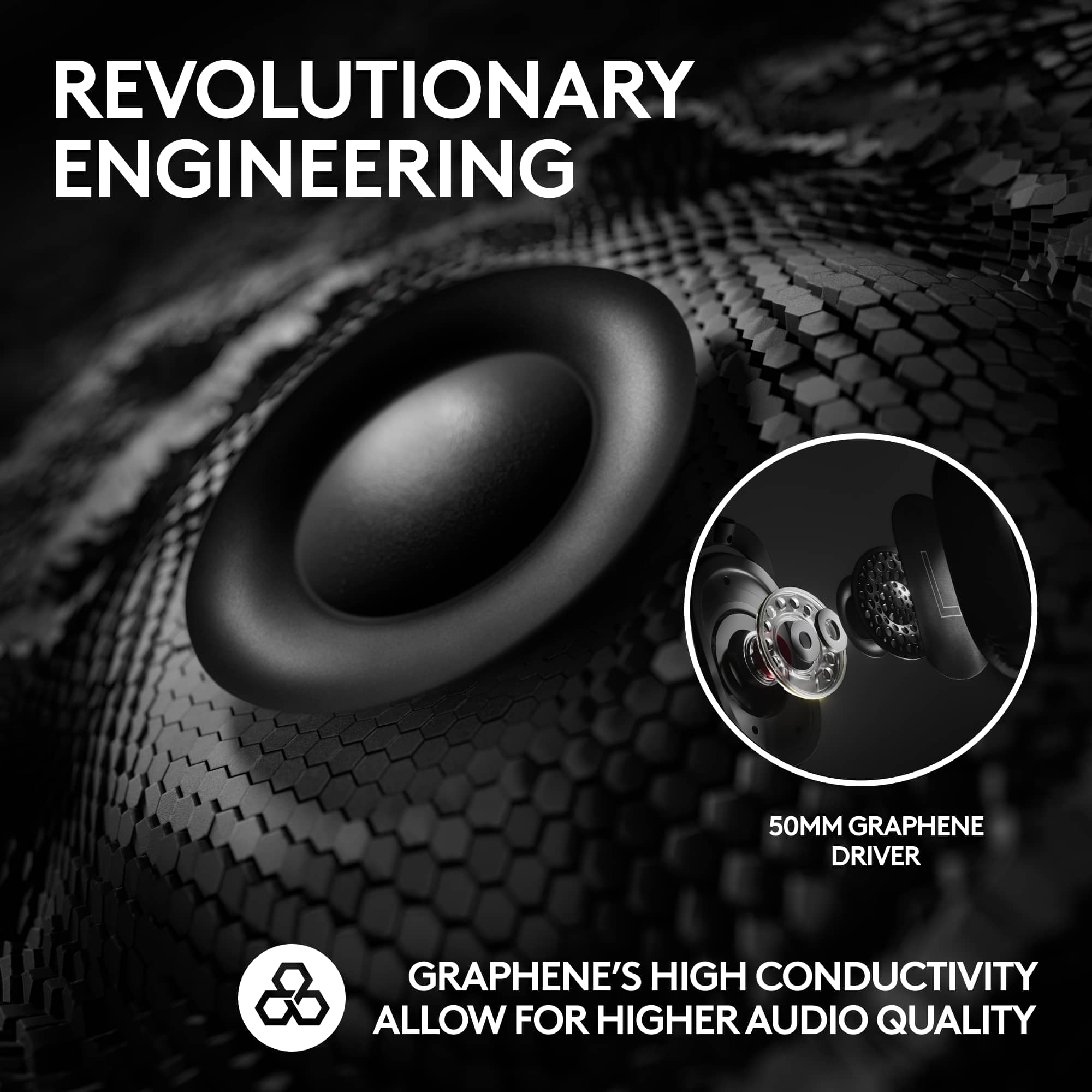 Revolutionary Engineering 50mm Graphene Driver Graphene's High Conductivity Allows for Higher Audio Quality
