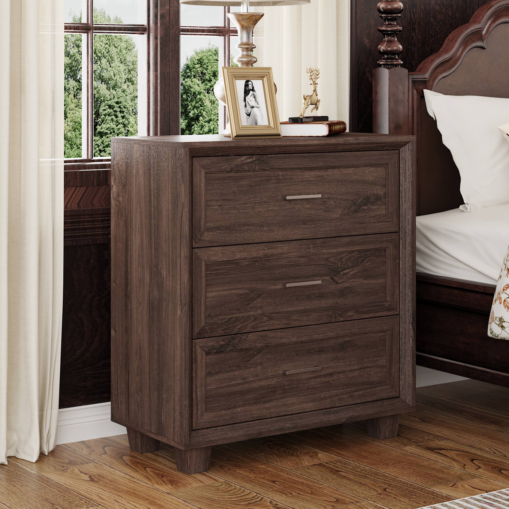 Alt View 8. Famapy - Famapy 3 - Drawer Nightstand: Dark Wood Style for Organized Living - Brown.