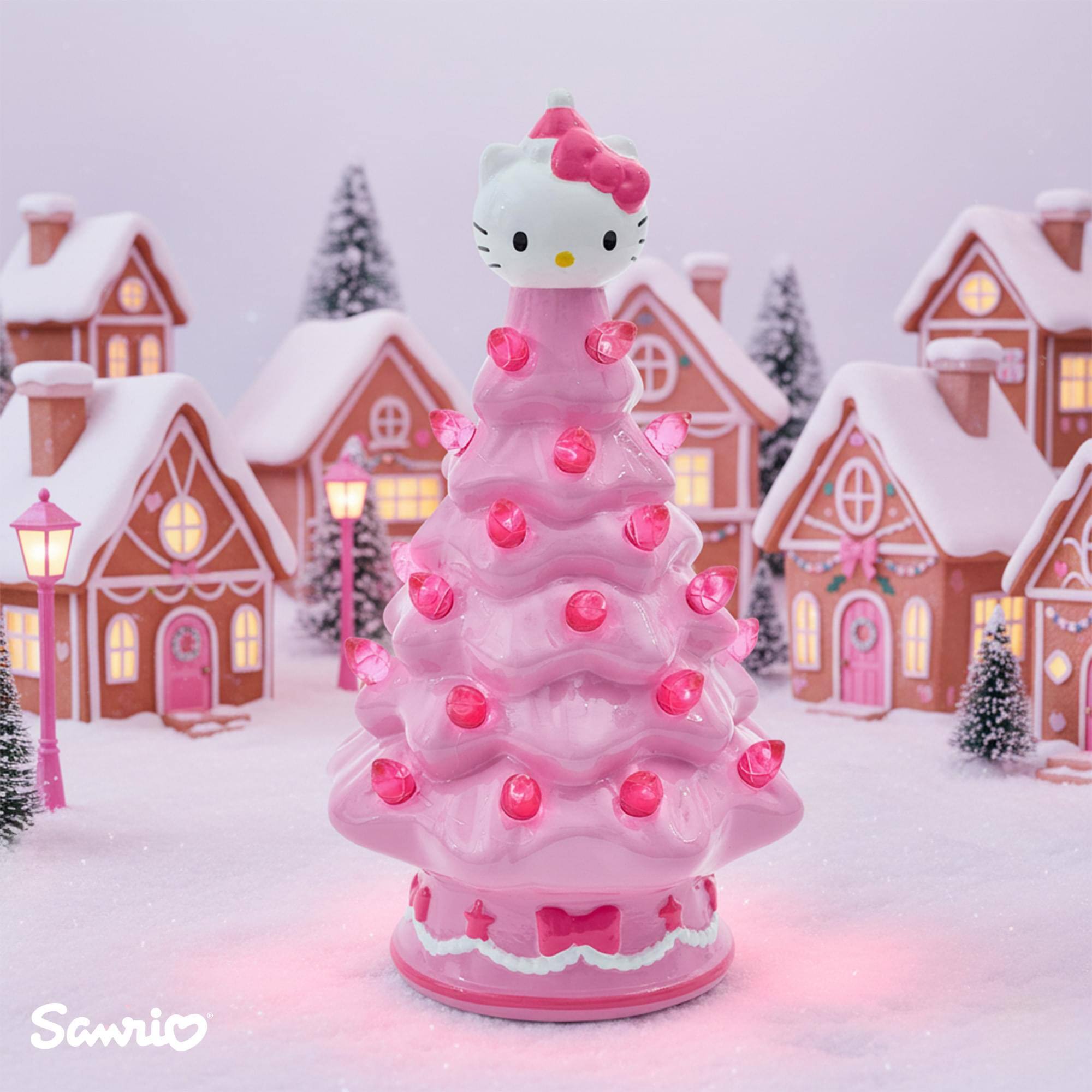 Alt View 6. Ukonic - Sanrio Hello Kitty Pink Light-Up Ceramic Christmas Tree | 6 Inches Tall - Pink.
