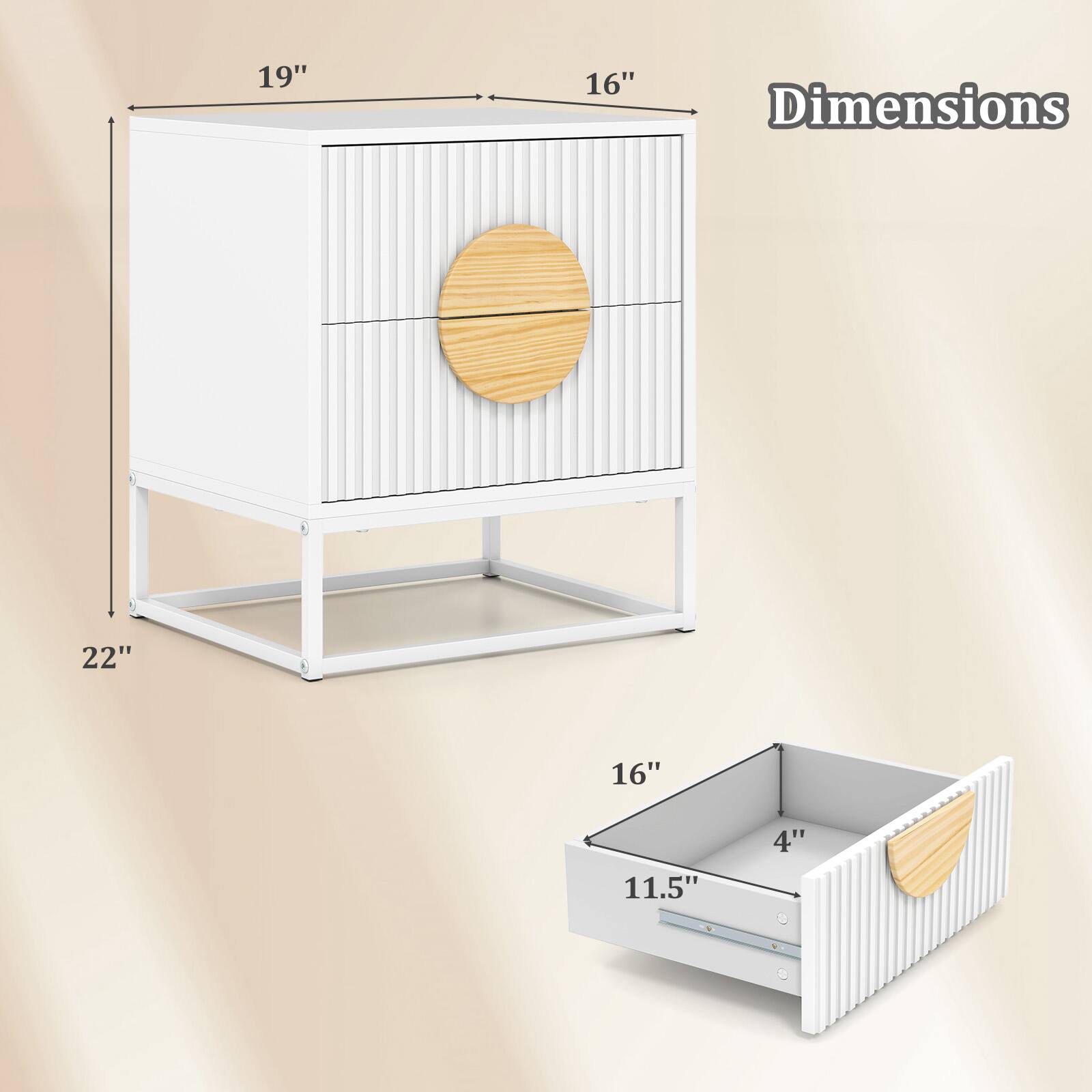 Dimensions

19"  
16"  
22"  
16"  
11.5"  
4"