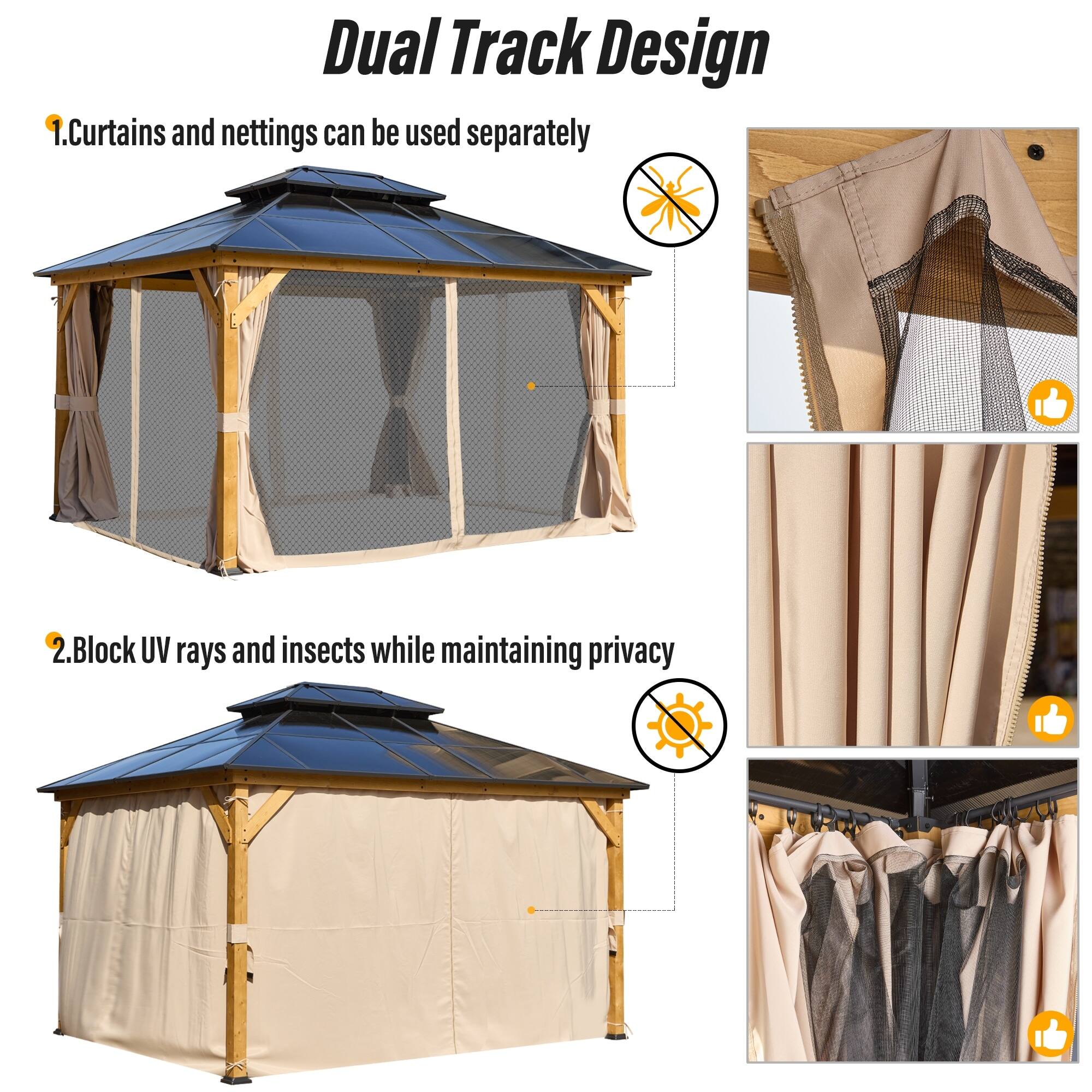 Dual Track Design

1. Curtains and nettings can be used separately

2. Block UV rays and insects while maintaining privacy