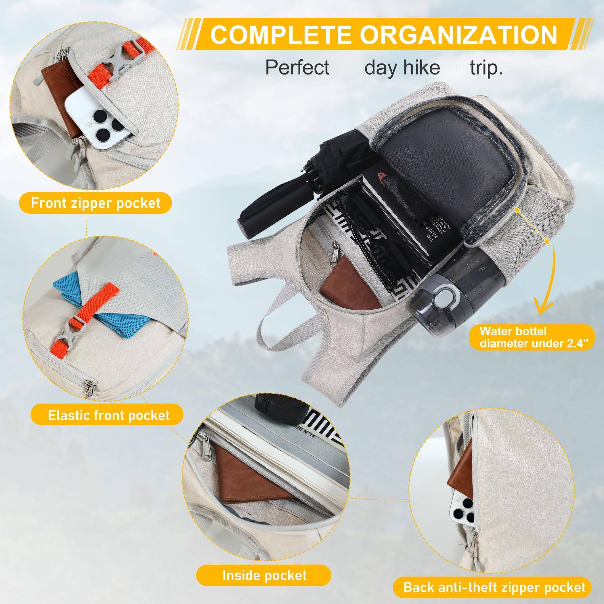 Back. Stamp n Camp - 10l Hiking Backpack For Women Men Mini Packable Lightweight Small Daypack Camping Travel Outdoor  Beige - Turquoise-10L.